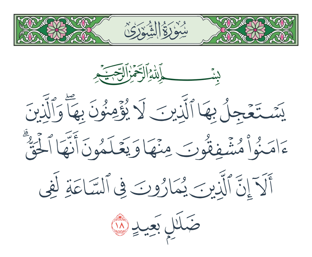  سورة الشورى الآية رقم 18