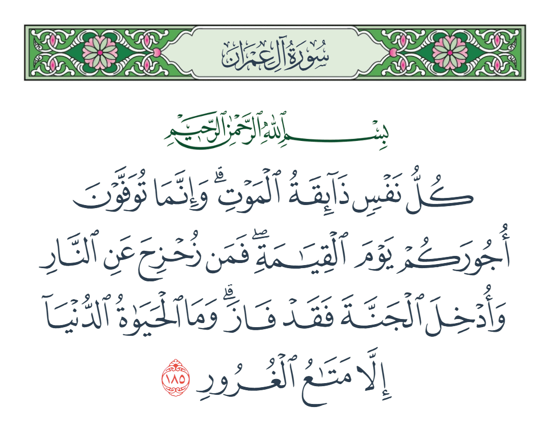  سورة آل عمران الآية رقم 185