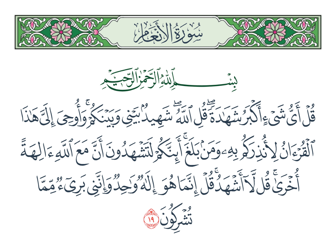  سورة الأنعام الآية رقم 19