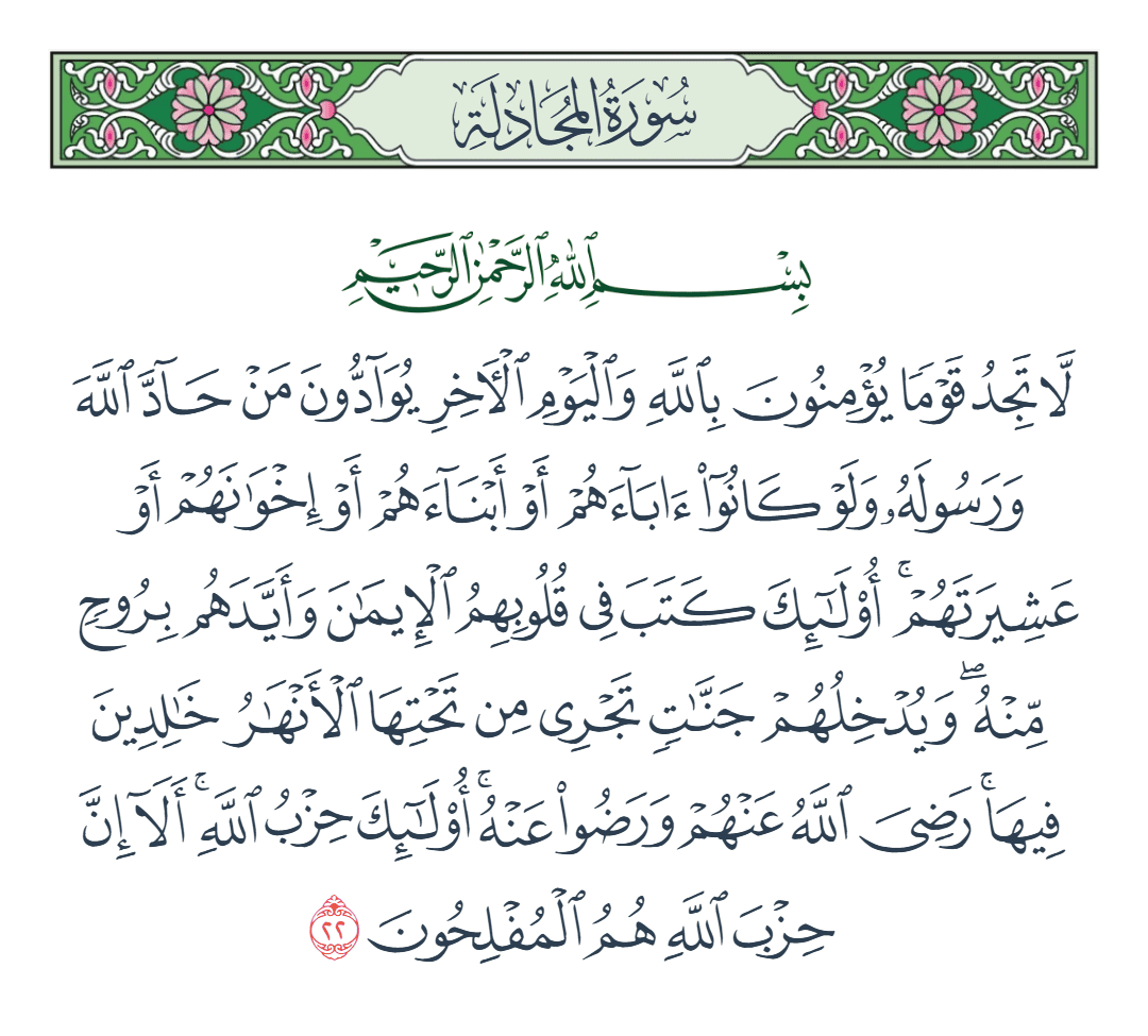  سورة المجادلة الآية رقم 22