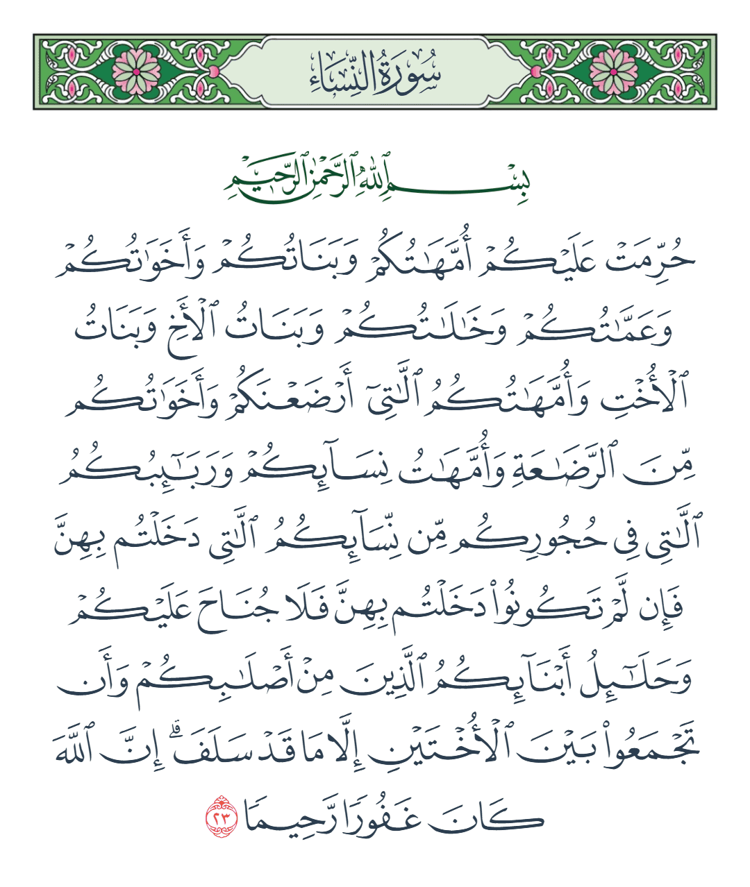  سورة النساء الآية رقم 23