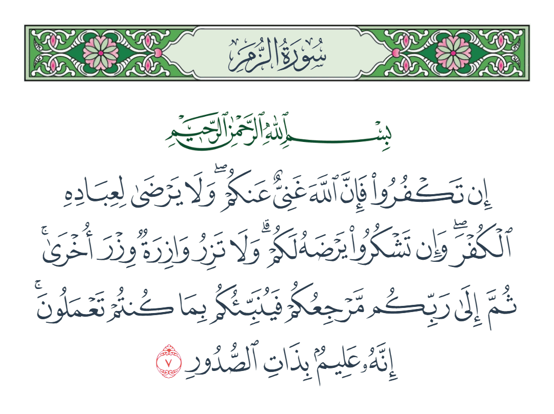  سورة الزمر الآية رقم 7