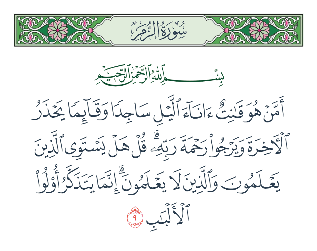  سورة الزمر الآية رقم 9