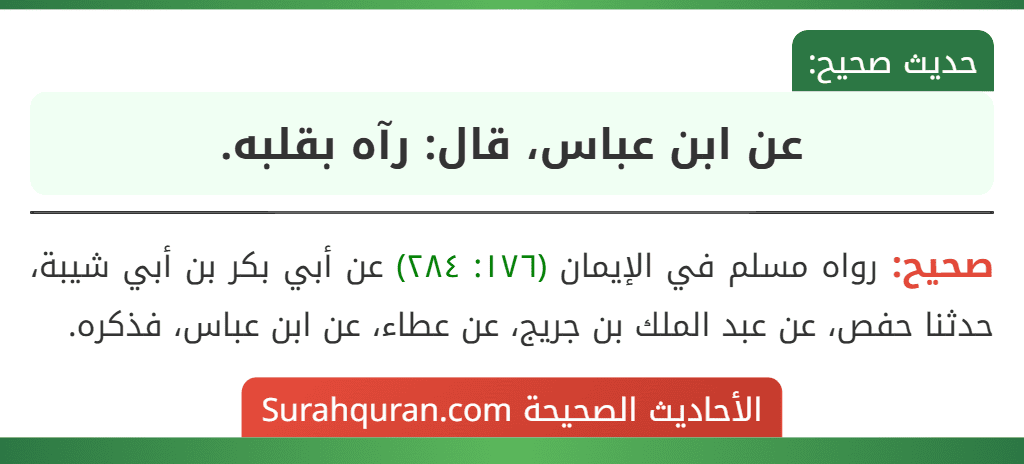 عن ابن عباس، قال: رآه بقلبه.