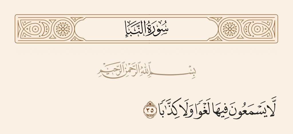 surah النبأ ayah 35 - No ill speech will they hear therein or any falsehood -