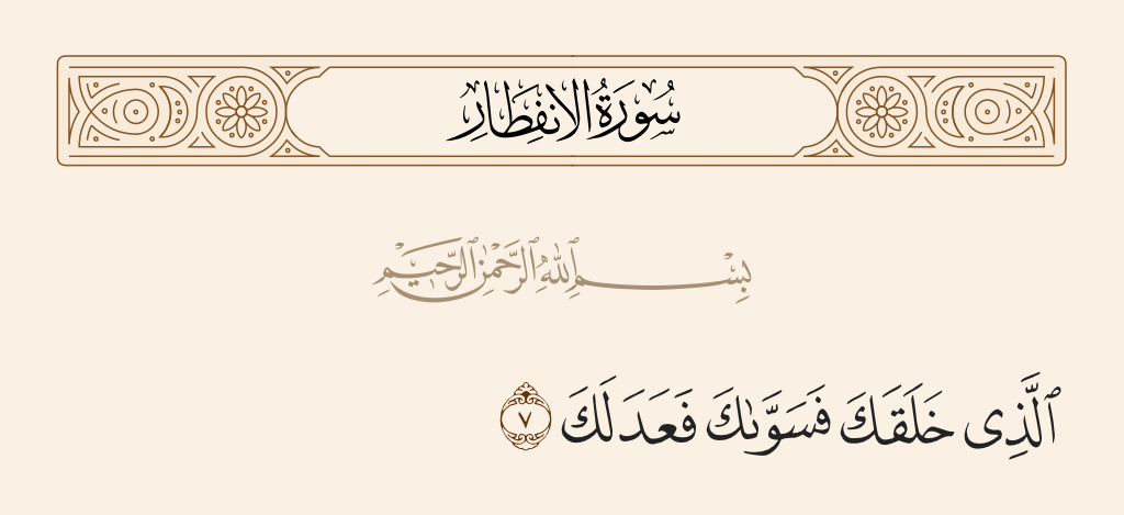 surah الإنفطار ayah 7 - Who created you, proportioned you, and balanced you?