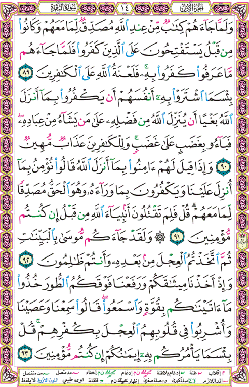 الصفحة رقم  14 من القرآن الكريم مكتوبة من المصحف