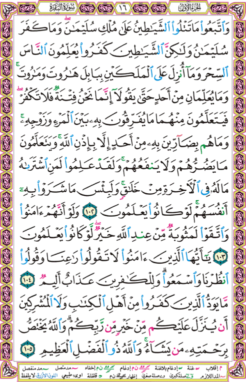 الصفحة رقم  16 من القرآن الكريم مكتوبة من المصحف