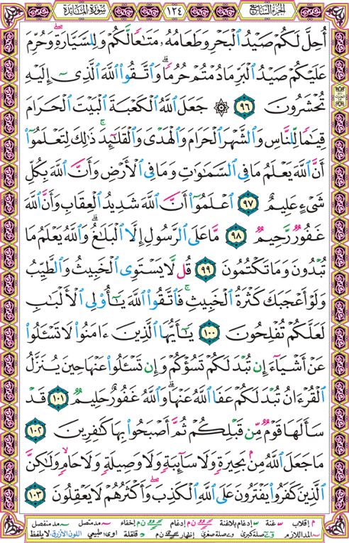 الصفحة رقم 124 من القرآن الكريم مكتوبة من المصحف